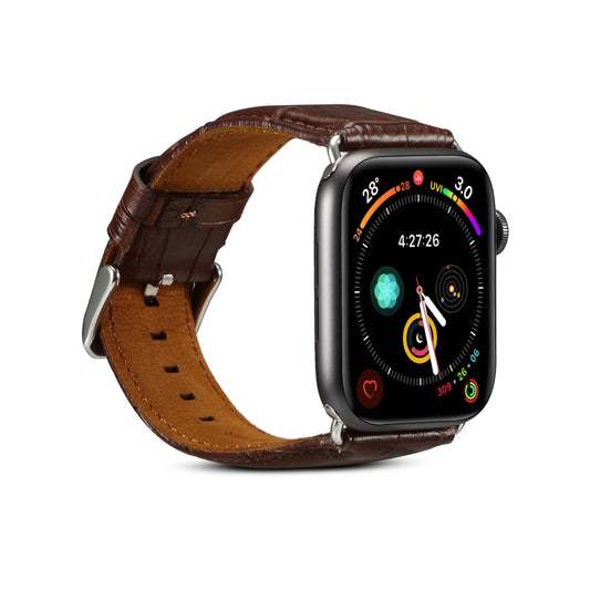 For Apple Watch Ultra 49mm&Watch Ultra 2 49mm / Series 9&8&7 45mm / SE 3&SE 2&6&SE&5&4 44mm / 3&2&1 42mm Cowhide Crocodile Texture Strap Watch Band(Coffee) by buy2fix