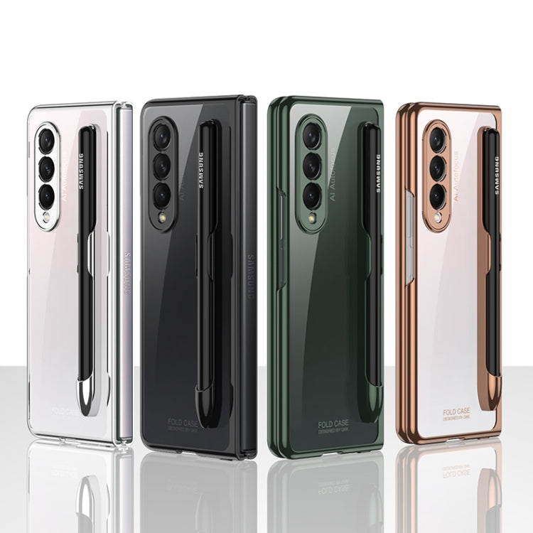 For Samsung Galaxy Z Fold3 5G GKK Integrated Electroplating + Glass Phone Case with Pen Slot(Gold) - Galaxy Phone Cases by GKK | Online Shopping UK | buy2fix