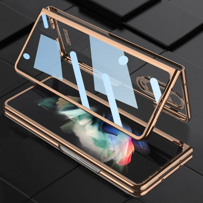 For Samsung Galaxy Z Fold3 5G GKK Integrated Electroplating + Glass Phone Case with Pen Slot(Gold) - Galaxy Phone Cases by GKK | Online Shopping UK | buy2fix