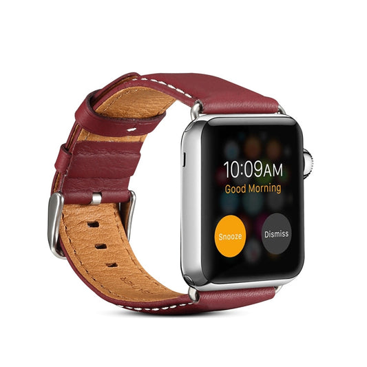 For Apple Watch Series 9&8&7 41mm / SE 3&SE 2&6&SE&5&4 40mm / 3&2&1 38mm Environmental Protection Genuine Leather Watch Band Watch Band(Red-brown) by buy2fix