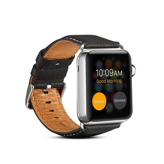 For Apple Watch Series 7 45mm / 6 & SE & 5 & 4 44mm / 3 & 2 & 1 42mm Environmental Protection Genuine Leather Watch Band Watch Band(Black) by buy2fix
