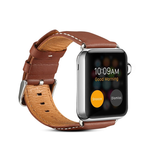 For Apple Watch Series 7 45mm / 6 & SE & 5 & 4 44mm / 3 & 2 & 1 42mm Environmental Protection Genuine Leather Watch Band Watch Band(Light Brown) by buy2fix