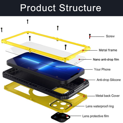 For iPhone 13 Pro Shockproof Waterproof Dustproof Metal + Silicone Phone Case with Screen Protector (Yellow) - iPhone 13 Pro Cases by buy2fix | Online Shopping UK | buy2fix