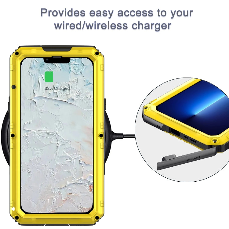 For iPhone 13 Pro Shockproof Waterproof Dustproof Metal + Silicone Phone Case with Screen Protector (Yellow) - iPhone 13 Pro Cases by buy2fix | Online Shopping UK | buy2fix
