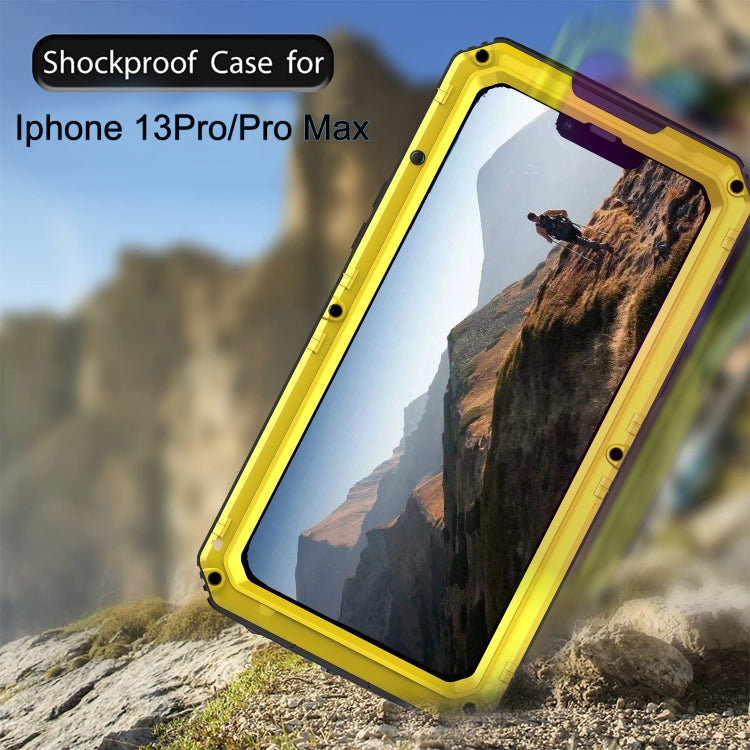 For iPhone 13 Pro Shockproof Waterproof Dustproof Metal + Silicone Phone Case with Screen Protector (Yellow) - iPhone 13 Pro Cases by buy2fix | Online Shopping UK | buy2fix