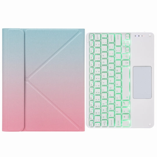 H-102CS Touch Backlight Bluetooth Keyboard Leather Case with Rear Three-fold Holder For iPad 10.2 2020 & 2019 / Pro 10.5 inch(Pink Blue)