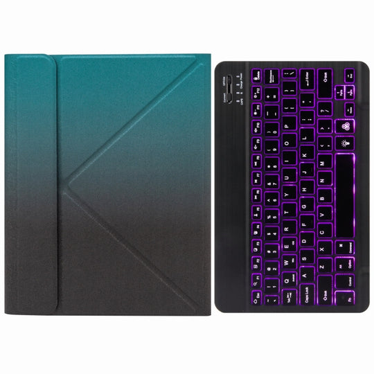 H-097S Monochrome Backlight Bluetooth Keyboard Leather Case with Rear Three-fold Holder For iPad 9.7 2018 & 2017(Dark Night Green)