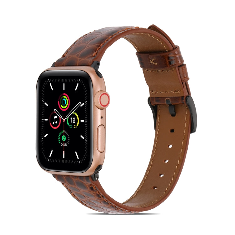 Crocodile Texture Leather Watch Band for Apple Watch Series 9&8&7 41mm / SE 3&SE 2&6&SE&5&4 40mm / 3&2&1 38mm(Brown) by buy2fix