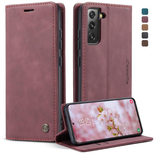 For Samsung Galaxy S22 CaseMe 013 Multifunctional Horizontal Flip Leather Phone Case(Wine Red)