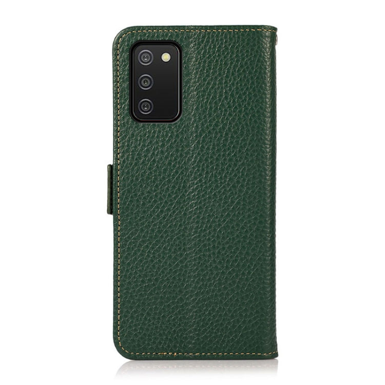 For Samsung Galaxy A02s EU Version KHAZNEH Side-Magnetic Litchi Genuine Leather RFID Phone Case(Green) - Galaxy Phone Cases by buy2fix | Online Shopping UK | buy2fix