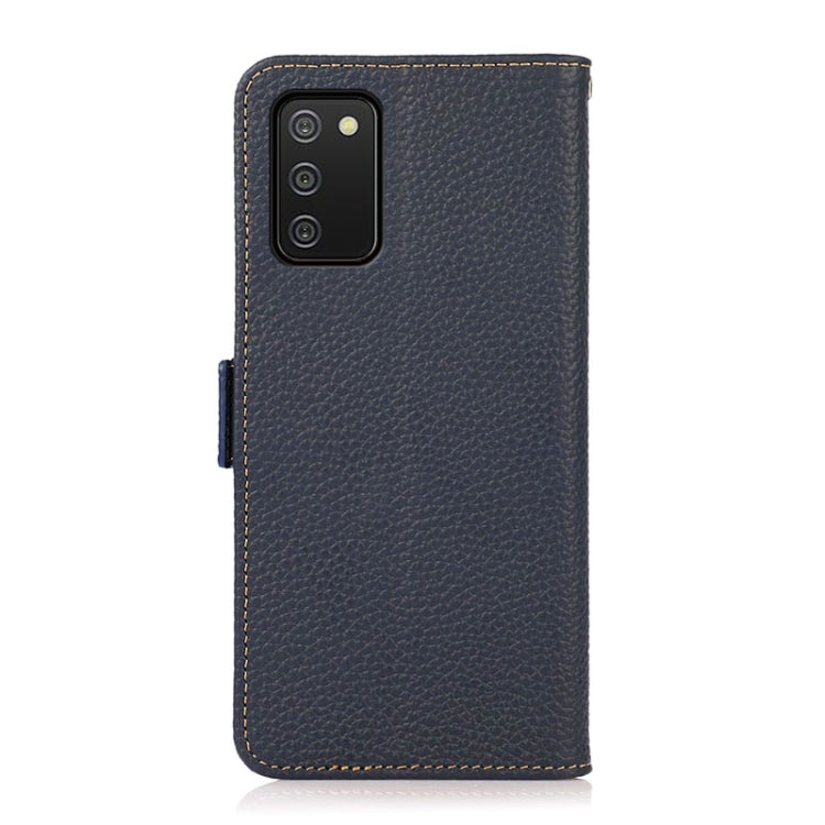 For Samsung Galaxy A02s Global Version KHAZNEH Side-Magnetic Litchi Genuine Leather RFID Phone Case(Blue) - Galaxy Phone Cases by buy2fix | Online Shopping UK | buy2fix