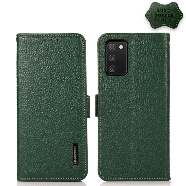 For Samsung Galaxy A02s Global Version KHAZNEH Side-Magnetic Litchi Genuine Leather RFID Phone Case(Green) - Galaxy Phone Cases by buy2fix | Online Shopping UK | buy2fix