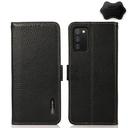 For Samsung Galaxy A03s 166mm Version KHAZNEH Side-Magnetic Litchi Genuine Leather RFID Phone Case(Black) - Galaxy Phone Cases by buy2fix | Online Shopping UK | buy2fix