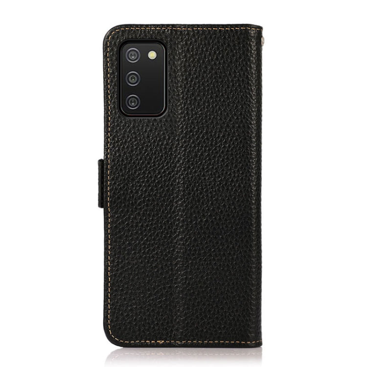 For Samsung Galaxy A03s 166mm Version KHAZNEH Side-Magnetic Litchi Genuine Leather RFID Phone Case(Black) - Galaxy Phone Cases by buy2fix | Online Shopping UK | buy2fix