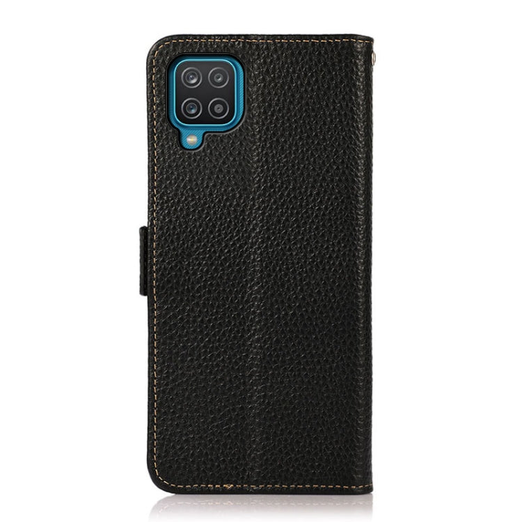 For Samsung Galaxy A12 5G KHAZNEH Side-Magnetic Litchi Genuine Leather RFID Phone Case(Black) - Galaxy Phone Cases by buy2fix | Online Shopping UK | buy2fix