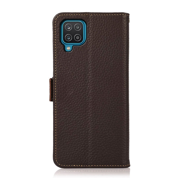 For Samsung Galaxy A12 5G KHAZNEH Side-Magnetic Litchi Genuine Leather RFID Phone Case(Brown) - Galaxy Phone Cases by buy2fix | Online Shopping UK | buy2fix