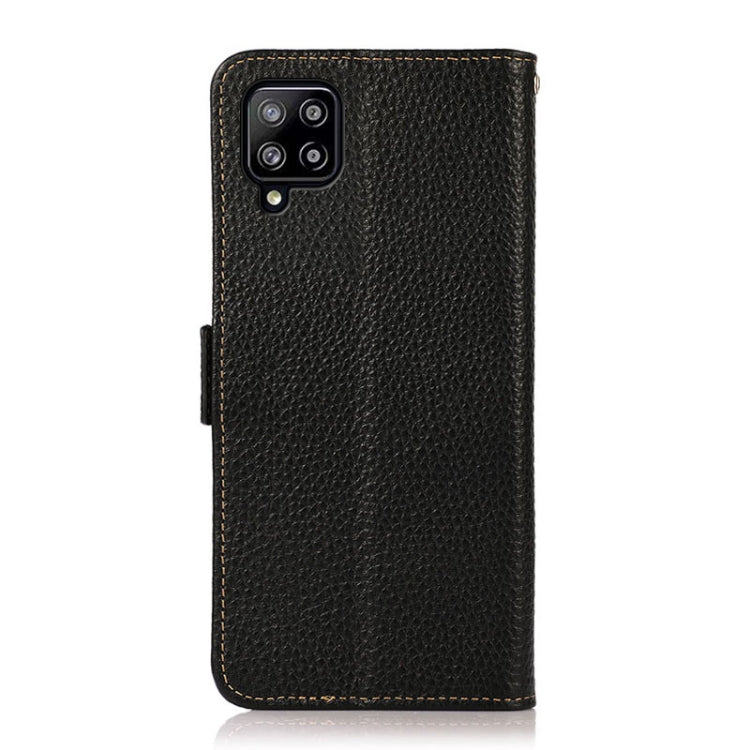 For Samsung Galaxy A22 4G KHAZNEH Side-Magnetic Litchi Genuine Leather RFID Phone Case(Black) - Galaxy Phone Cases by buy2fix | Online Shopping UK | buy2fix