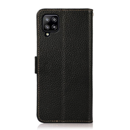 For Samsung Galaxy A22 4G KHAZNEH Side-Magnetic Litchi Genuine Leather RFID Phone Case(Black) - Galaxy Phone Cases by buy2fix | Online Shopping UK | buy2fix