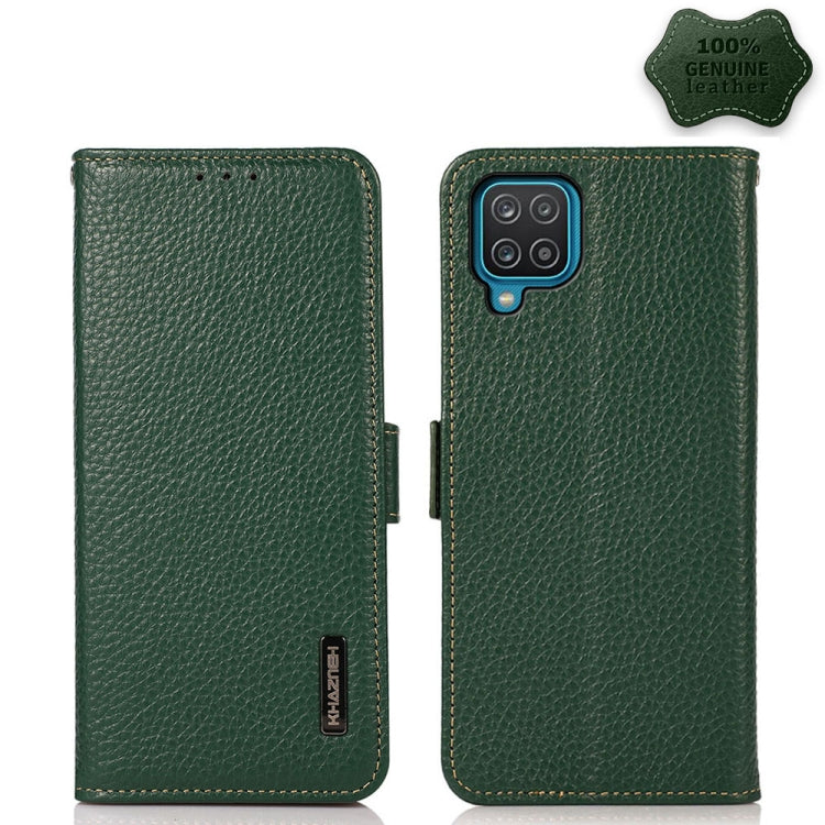 For Samsung Galaxy A22 4G KHAZNEH Side-Magnetic Litchi Genuine Leather RFID Phone Case(Green) - Galaxy Phone Cases by buy2fix | Online Shopping UK | buy2fix