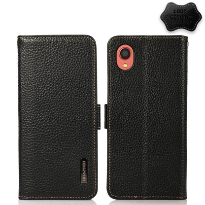 For Samsung Galaxy A22 5G JP Version KHAZNEH Side-Magnetic Litchi Genuine Leather RFID Phone Case(Black) - Galaxy Phone Cases by buy2fix | Online Shopping UK | buy2fix