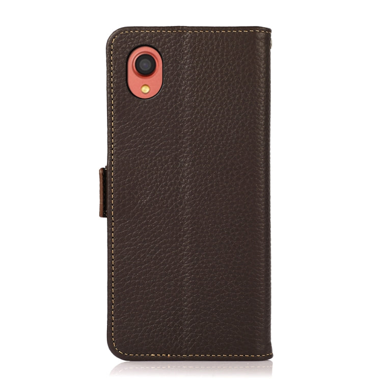 For Samsung Galaxy A22 5G JP Version KHAZNEH Side-Magnetic Litchi Genuine Leather RFID Phone Case(Brown) - Galaxy Phone Cases by buy2fix | Online Shopping UK | buy2fix