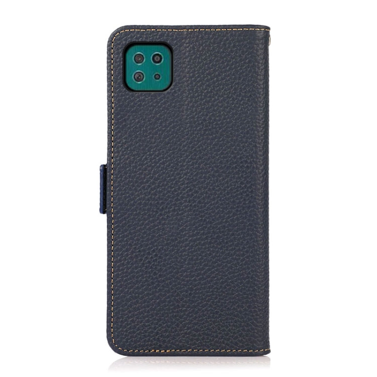 For Samsung Galaxy A22 5G KHAZNEH Side-Magnetic Litchi Genuine Leather RFID Phone Case(Blue) - Galaxy Phone Cases by buy2fix | Online Shopping UK | buy2fix