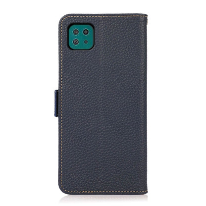 For Samsung Galaxy A22 5G KHAZNEH Side-Magnetic Litchi Genuine Leather RFID Phone Case(Blue) - Galaxy Phone Cases by buy2fix | Online Shopping UK | buy2fix