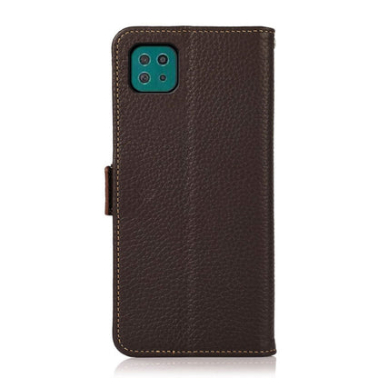For Samsung Galaxy A22 5G KHAZNEH Side-Magnetic Litchi Genuine Leather RFID Phone Case(Brown) - Galaxy Phone Cases by buy2fix | Online Shopping UK | buy2fix