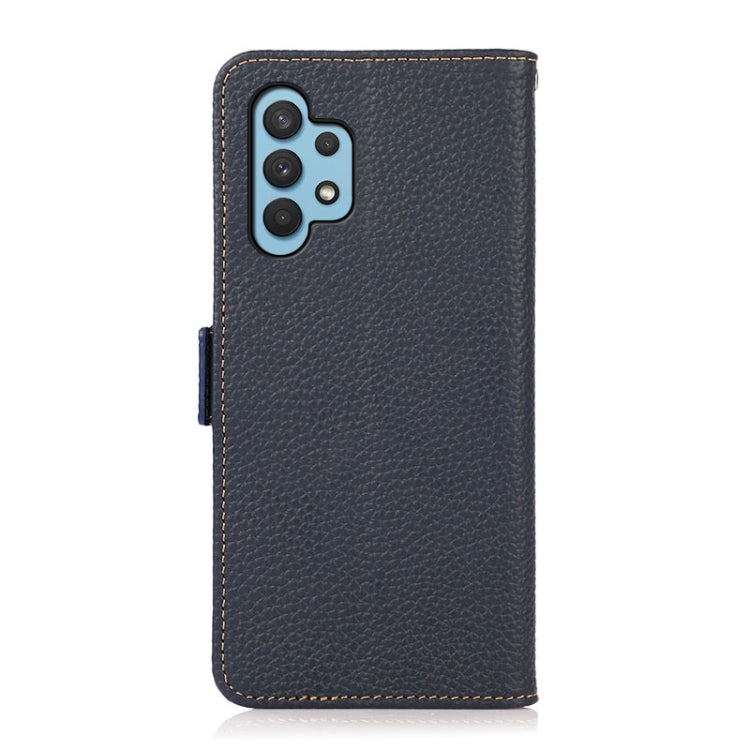 For Samsung Galaxy A32 4G KHAZNEH Side-Magnetic Litchi Genuine Leather RFID Phone Case(Blue) - Galaxy Phone Cases by buy2fix | Online Shopping UK | buy2fix