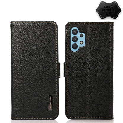 For Samsung Galaxy A32 5G KHAZNEH Side-Magnetic Litchi Genuine Leather RFID Phone Case(Black) - Galaxy Phone Cases by buy2fix | Online Shopping UK | buy2fix