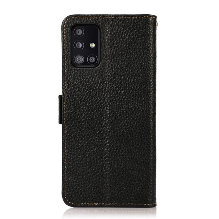 For Samsung Galaxy A51 5G KHAZNEH Side-Magnetic Litchi Genuine Leather RFID Phone Case(Black) - Galaxy Phone Cases by buy2fix | Online Shopping UK | buy2fix