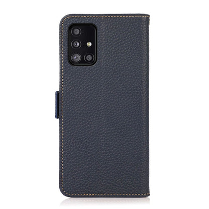 For Samsung Galaxy A51 5G KHAZNEH Side-Magnetic Litchi Genuine Leather RFID Phone Case(Blue) - Galaxy Phone Cases by buy2fix | Online Shopping UK | buy2fix