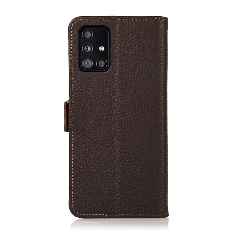 For Samsung Galaxy A51 5G KHAZNEH Side-Magnetic Litchi Genuine Leather RFID Phone Case(Brown) - Galaxy Phone Cases by buy2fix | Online Shopping UK | buy2fix