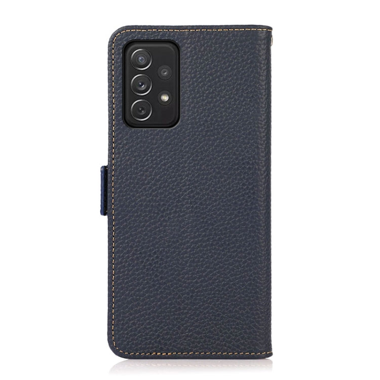 For Samsung Galaxy A72 5G KHAZNEH Side-Magnetic Litchi Genuine Leather RFID Phone Case(Blue) - Galaxy Phone Cases by buy2fix | Online Shopping UK | buy2fix
