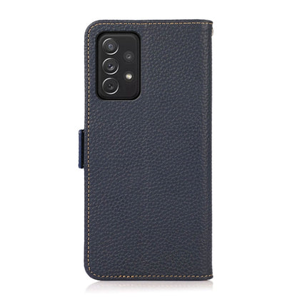 For Samsung Galaxy A72 5G KHAZNEH Side-Magnetic Litchi Genuine Leather RFID Phone Case(Blue) - Galaxy Phone Cases by buy2fix | Online Shopping UK | buy2fix