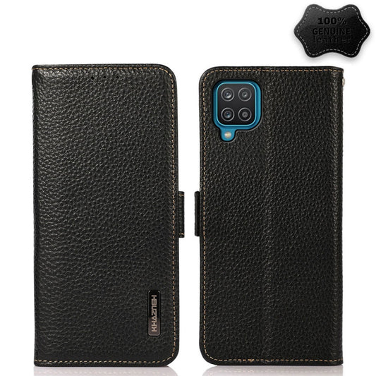 For Samsung Galaxy F62 / M62 KHAZNEH Side-Magnetic Litchi Genuine Leather RFID Phone Case(Black) - Galaxy Phone Cases by buy2fix | Online Shopping UK | buy2fix