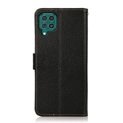 For Samsung Galaxy F62 / M62 KHAZNEH Side-Magnetic Litchi Genuine Leather RFID Phone Case(Black) - Galaxy Phone Cases by buy2fix | Online Shopping UK | buy2fix