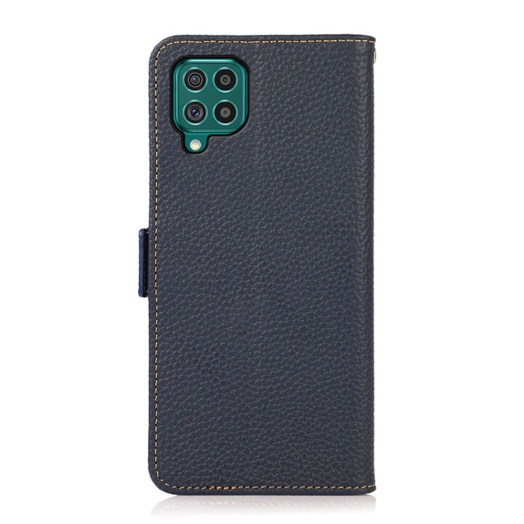 For Samsung Galaxy F62 / M62 KHAZNEH Side-Magnetic Litchi Genuine Leather RFID Phone Case(Blue) - Galaxy Phone Cases by buy2fix | Online Shopping UK | buy2fix