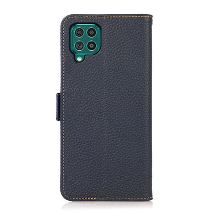 For Samsung Galaxy F62 / M62 KHAZNEH Side-Magnetic Litchi Genuine Leather RFID Phone Case(Blue) - Galaxy Phone Cases by buy2fix | Online Shopping UK | buy2fix
