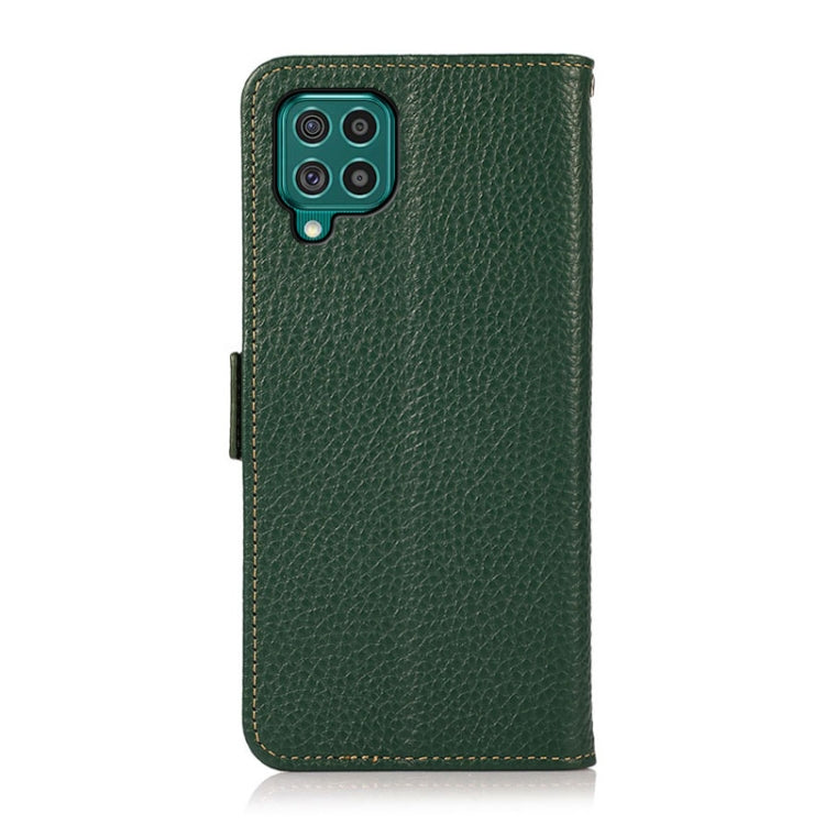 For Samsung Galaxy F62 / M62 KHAZNEH Side-Magnetic Litchi Genuine Leather RFID Phone Case(Green) - Galaxy Phone Cases by buy2fix | Online Shopping UK | buy2fix