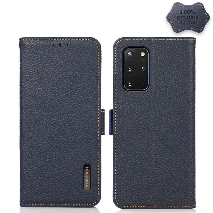 For Samsung Galaxy S20+ KHAZNEH Side-Magnetic Litchi Genuine Leather RFID Phone Case(Blue) - Galaxy Phone Cases by buy2fix | Online Shopping UK | buy2fix