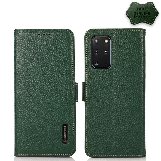 For Samsung Galaxy S20 KHAZNEH Side-Magnetic Litchi Genuine Leather RFID Phone Case(Green) - Galaxy Phone Cases by buy2fix | Online Shopping UK | buy2fix