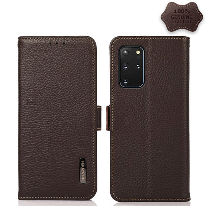 For Samsung Galaxy S20 KHAZNEH Side-Magnetic Litchi Genuine Leather RFID Phone Case(Brown) - Galaxy Phone Cases by buy2fix | Online Shopping UK | buy2fix
