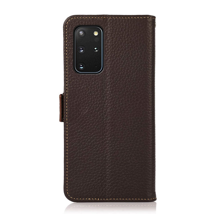 For Samsung Galaxy S20 KHAZNEH Side-Magnetic Litchi Genuine Leather RFID Phone Case(Brown) - Galaxy Phone Cases by buy2fix | Online Shopping UK | buy2fix
