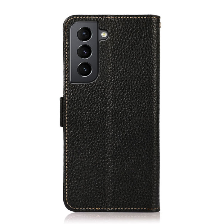 For Samsung Galaxy S21+ 5G KHAZNEH Side-Magnetic Litchi Genuine Leather RFID Phone Case(Black) - Galaxy S21+ 5G Cases by buy2fix | Online Shopping UK | buy2fix