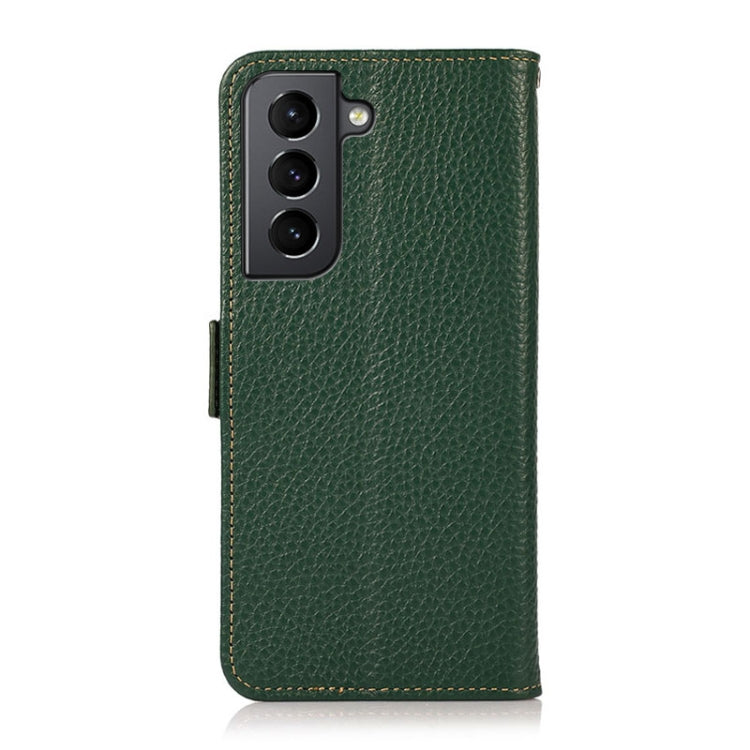 For Samsung Galaxy S21+ 5G KHAZNEH Side-Magnetic Litchi Genuine Leather RFID Phone Case(Green) - Galaxy S21+ 5G Cases by buy2fix | Online Shopping UK | buy2fix