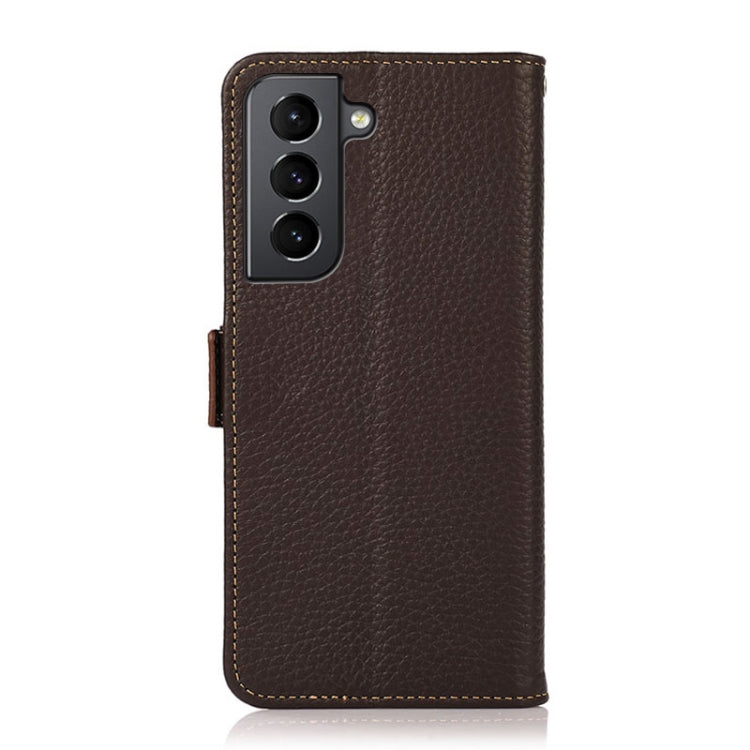 For Samsung Galaxy S21+ 5G KHAZNEH Side-Magnetic Litchi Genuine Leather RFID Phone Case(Brown) - Galaxy S21+ 5G Cases by buy2fix | Online Shopping UK | buy2fix