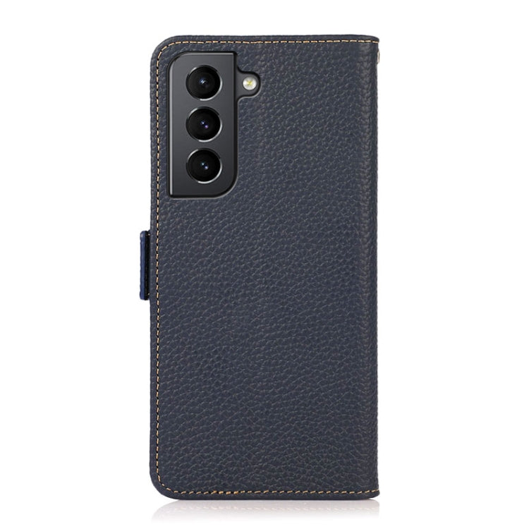 For Samsung Galaxy S21 5G KHAZNEH Side-Magnetic Litchi Genuine Leather RFID Phone Case(Blue) - Galaxy S21 5G Cases by buy2fix | Online Shopping UK | buy2fix