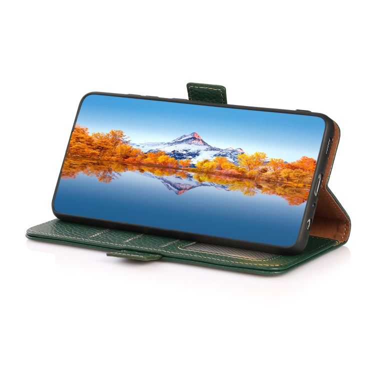 For Samsung Galaxy S21 Ultra 5G KHAZNEH Side-Magnetic Litchi Genuine Leather RFID Phone Case(Green) - Galaxy S21 Ultra 5G Cases by buy2fix | Online Shopping UK | buy2fix