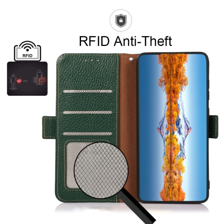For Samsung Galaxy S21 Ultra 5G KHAZNEH Side-Magnetic Litchi Genuine Leather RFID Phone Case(Green) - Galaxy S21 Ultra 5G Cases by buy2fix | Online Shopping UK | buy2fix